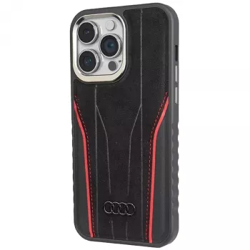 Audi Echt Leren MagSafe iPhone 14 Pro 6.1 Zwart-Rood Hardcase AU-TPUPCMIP14P-R8/D3-RD