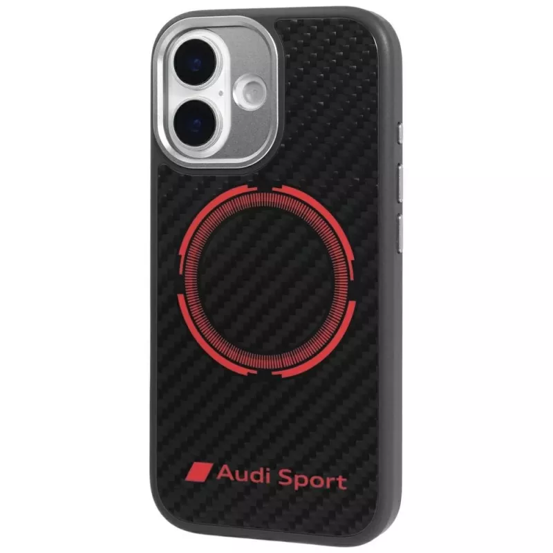 Audi RSQ Carbon Fiber Sport Red Circle MagSafe Case voor iPhone 17 zwart