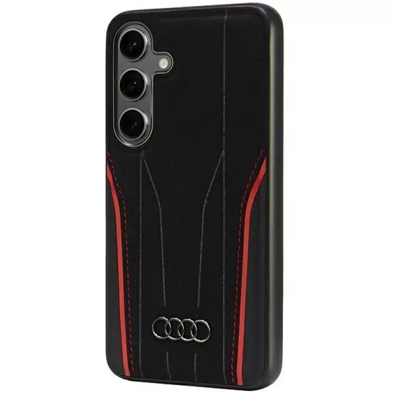 Audi echt leder MagSafe Hard Case voor Samsung Galaxy S24 (S921) - zwart/rood