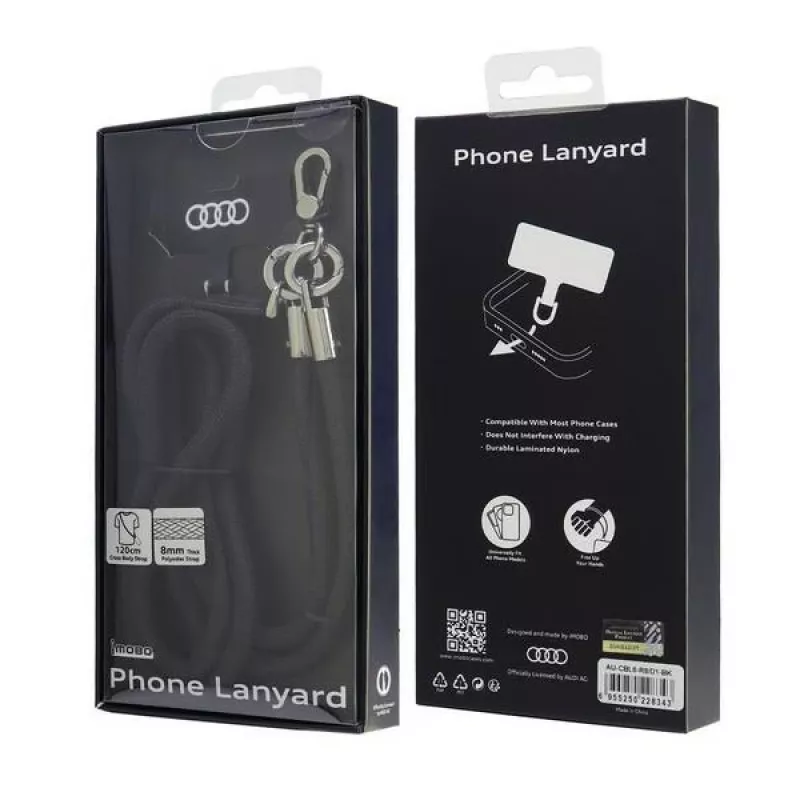Audi Universal Phone Lanyard 120cm 6mm crossbody zwart AU-CBL8-R8/D1-BK