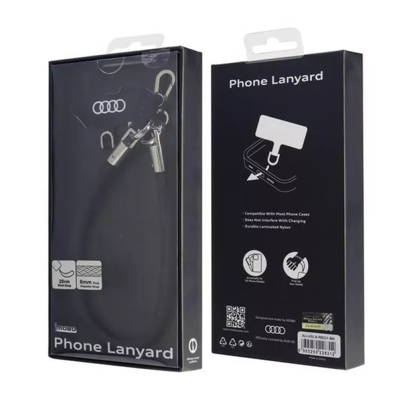 Audi Universal Phone Lanyard 28cm 8mm zwart AU-HSL8-R8/D1-BK