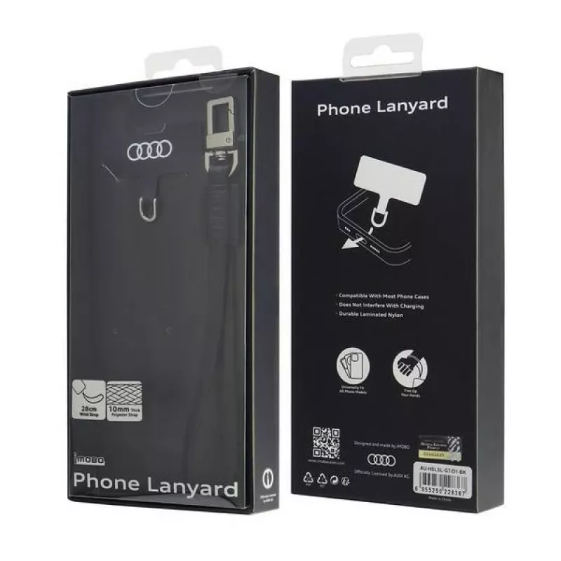 Audi Universal Phone Lanyard 28cm 10mm leder zwart AU-HSLSL-GT/D1-BK