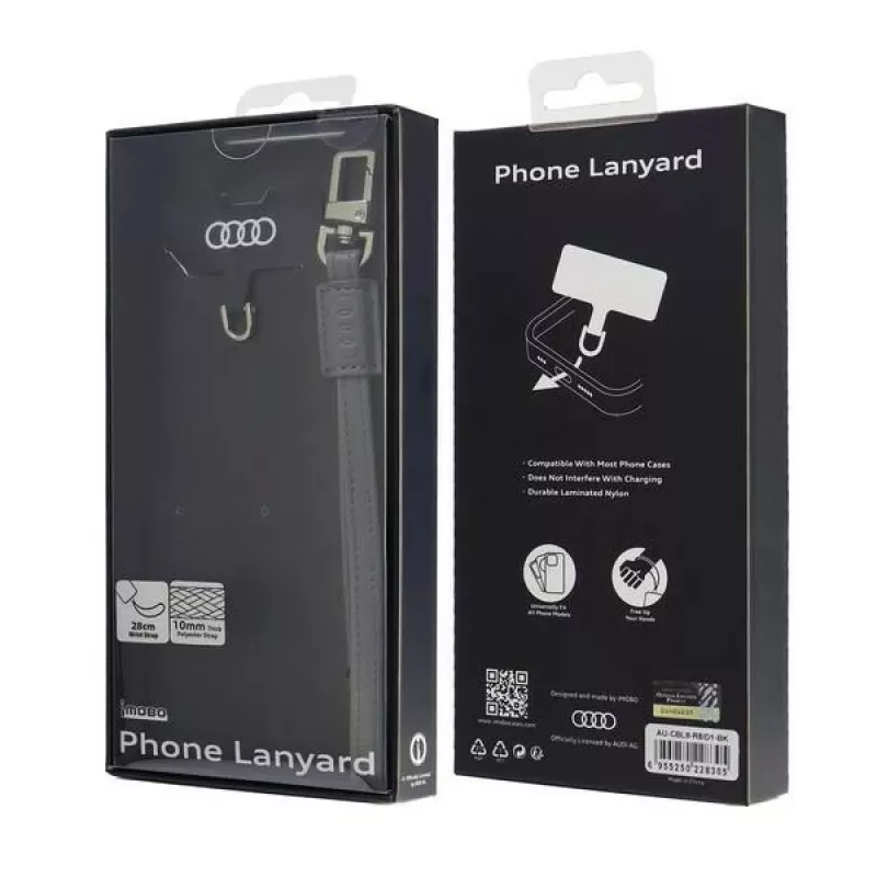 AUDI Universal Phone Lanyard 28cm 10mm Leather grijs AU-HSLSL-GT/D1-GY