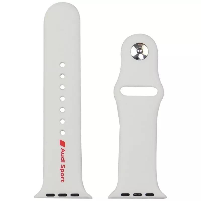Audi Sport Red Logo siliconen horlogeband voor Apple Watch 44/45/46/49mm wit