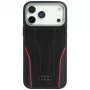 Audi R8 Genuine Leather MagSafe case voor iPhone 15 Pro zwart met rode accenten