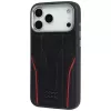 Audi R8 Genuine Leather MagSafe case voor iPhone 15 Pro zwart met rode accenten