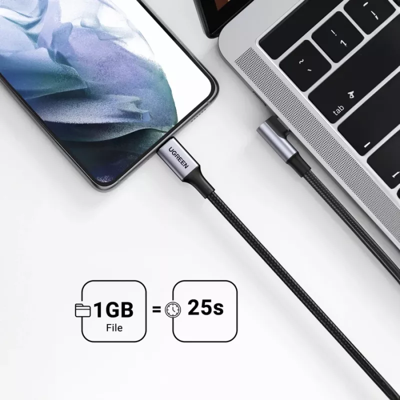 UGREEN USB-C naar USB-C haakse kabel US334 5A PD 100W 2m zwart