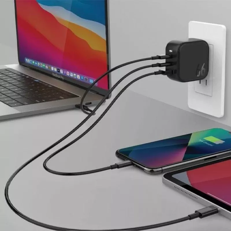 ENERGEA Travelite GAN66 66W GaN USB-C-oplader 2C1A zwart US+EU
