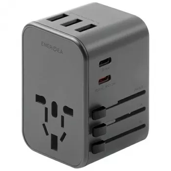 ENERGEA Travelworld 35.5W 3A2C USB-oplader met US/EU/UK/AU-stekkers, Gunmetal
