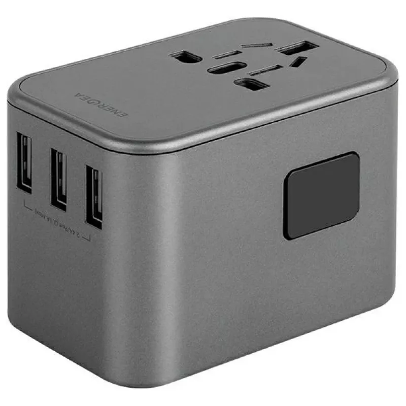 ENERGEA Travelworld 35.5W 3A2C USB-oplader met US/EU/UK/AU-stekkers, Gunmetal