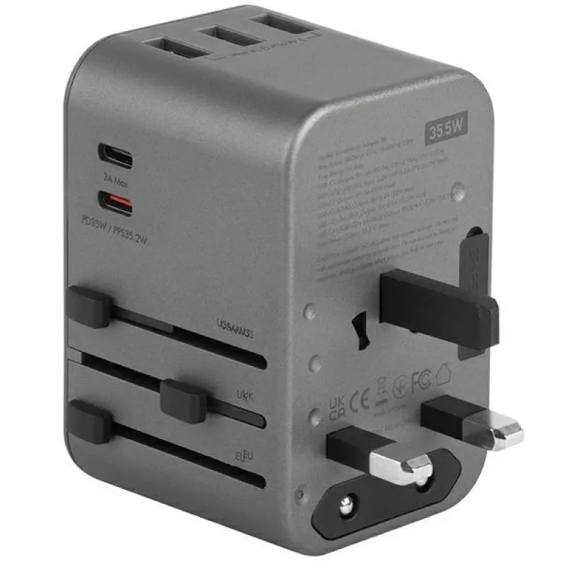ENERGEA Travelworld 35.5W 3A2C USB-oplader met US/EU/UK/AU-stekkers, Gunmetal