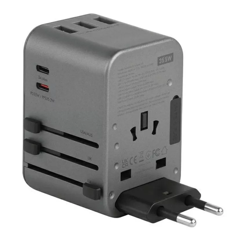 ENERGEA Travelworld 35.5W 3A2C USB-oplader met US/EU/UK/AU-stekkers, Gunmetal