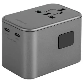 ENERGEA Travelworld Adapter GaN65W 65W 1xUSB-A 2xUSB-C PD PPS QC 3.0 verwisselbare stekkers US/EU/UK Gunmetal grijs