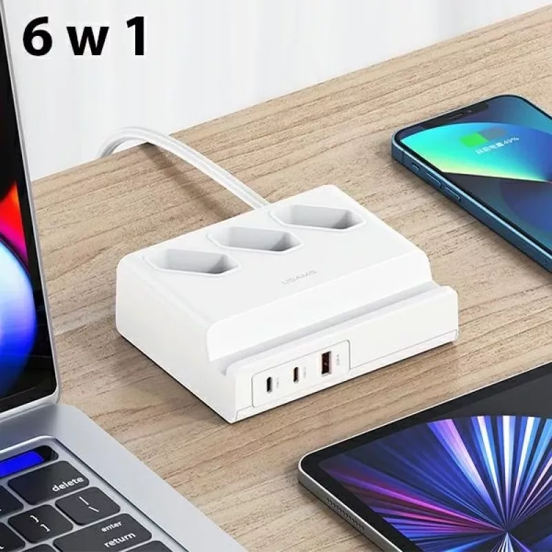 USAMS 65W Super SiFast Charging USB-verlengstekker EU wit CC160TC01 (US-CC160)