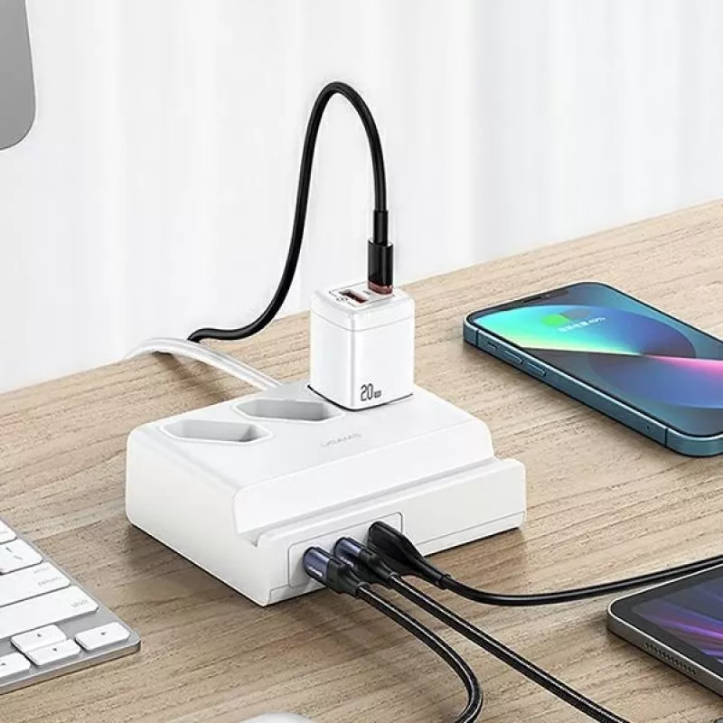USAMS 65W Super SiFast Charging USB-verlengstekker EU wit CC160TC01 (US-CC160)