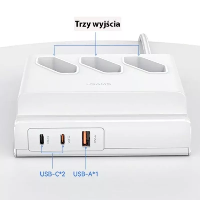 USAMS 65W Super SiFast Charging USB-verlengstekker EU wit CC160TC01 (US-CC160)