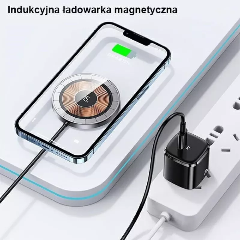 USAMS magnetische draadloze oplader 15W aluminium zwart US-CD183