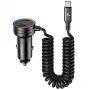 USAMS auto-oplader 60W 2xUSB-C 1xUSB-A met spiraalkabel snelladen PD QC zwart CC167CC01