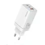 USAMS Sandru-serie CC180TC02 GaN 65W USB-C-oplader (wit) - 2xUSB-C + 1xUSB-A, PD3.0 & QC3.0 snelladen, EU-stekker