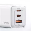 USAMS Sandru-serie CC180TC02 GaN 65W USB-C-oplader (wit) - 2xUSB-C + 1xUSB-A, PD3.0 & QC3.0 snelladen, EU-stekker