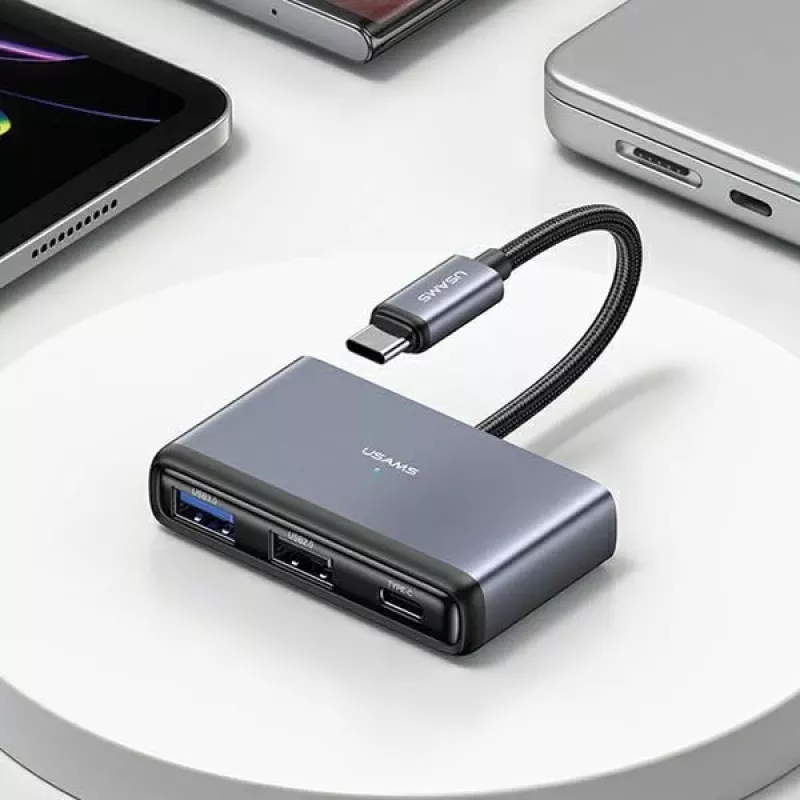 USAMS 4-in-1 USB-C-hub adapter 2x USB 2.0 / USB 3.0 / USB-C donkergrijs SJ627HUB01 (US-SJ627)