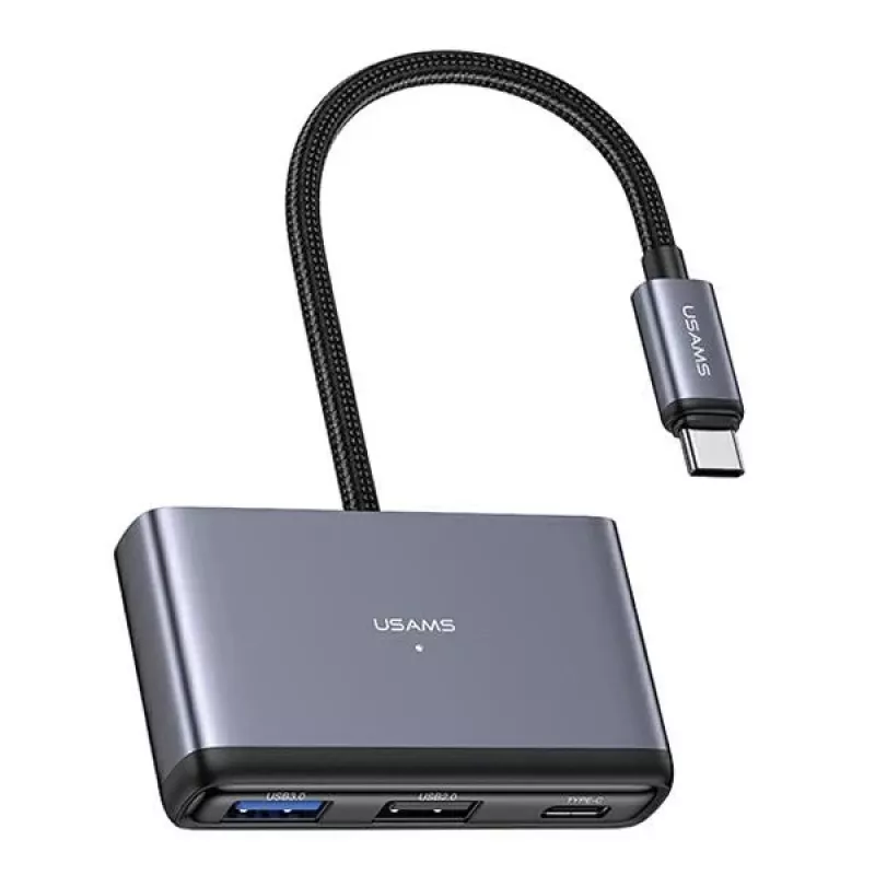 USAMS 4-in-1 USB-C-hub adapter 2x USB 2.0 / USB 3.0 / USB-C donkergrijs SJ627HUB01 (US-SJ627)