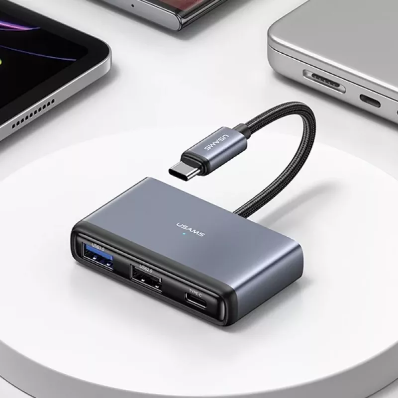 USAMS 5-in-1 USB-C-hub USB 2.0/USB 3.0/USB-C/TF/SD donkergrijs SJ628HUB01 (US-SJ628)