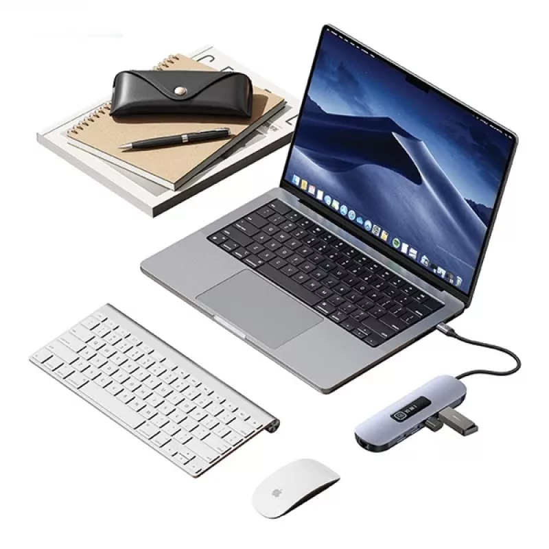USAMS 10-in-1 USB-C-hub adapter 3x USB 3.0, SD/TF, HDMI, VGA, RJ45, PD 100W, grijs