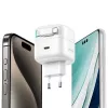 USAMS XMF-serie CC202TC02 35W GaN USB-C-netlader met intrekbare USB-C-kabel, PD+QC, wit