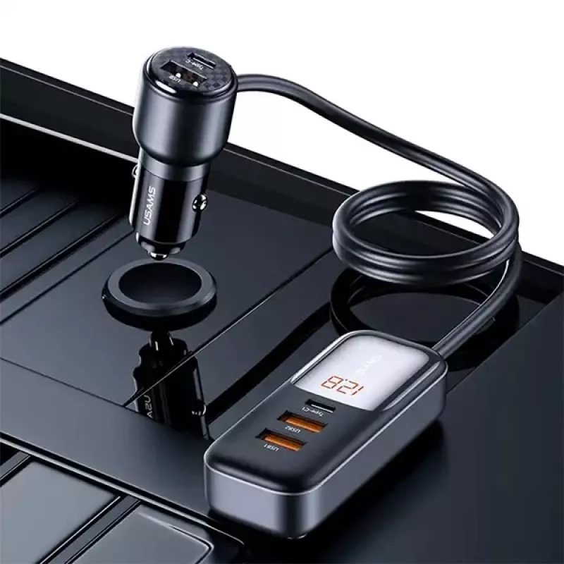 USAMS C40 auto-oplader 3xUSB+2xUSB-C 165W PD+QC snelladen zwart CC213CC01 (US-CC213)