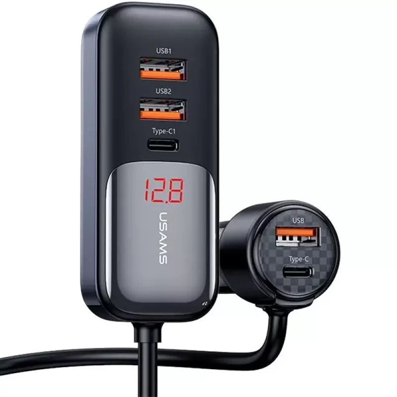 USAMS C40 auto-oplader 3xUSB+2xUSB-C 165W PD+QC snelladen zwart CC213CC01 (US-CC213)