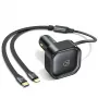 USAMS auto-oplader met intrekbare kabel 2xUSB-C C41 PD 30W snelladen zwart CC220CC01 (US-CC220)