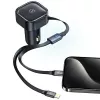 USAMS auto-oplader met intrekbare kabel 2xUSB-C C41 PD 30W snelladen zwart CC220CC01 (US-CC220)