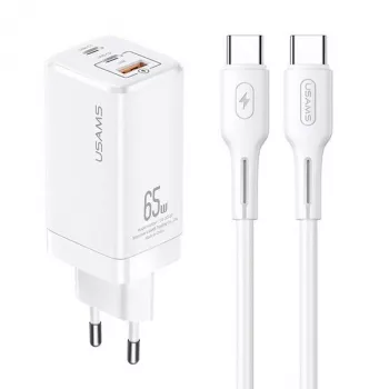 USAMS GaN 65W USB-C oplader MTXLOGTC02 wit met 100W USB-C kabel