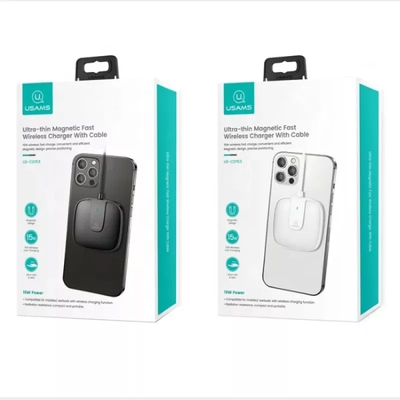 USAMS US-CD153 magnetische oplader 15W voor iPhone 12/13/14/15-serie - wit