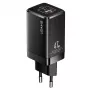 USAMS T41 GaN 47W USB-C+USB-A snellader EU-stekker zwart