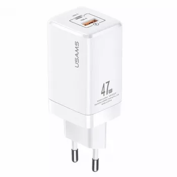 USAMS T41 GaN 47W USB-C + USB-A snellader (wit) CC137TC02
