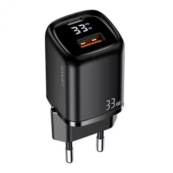 USAMS USB-C + USB-A 33W snellader PD3.0 QC3.0 zwart CC152TC01