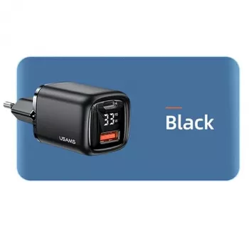 USAMS USB-C + USB-A 33W snellader PD3.0 QC3.0 zwart CC152TC01