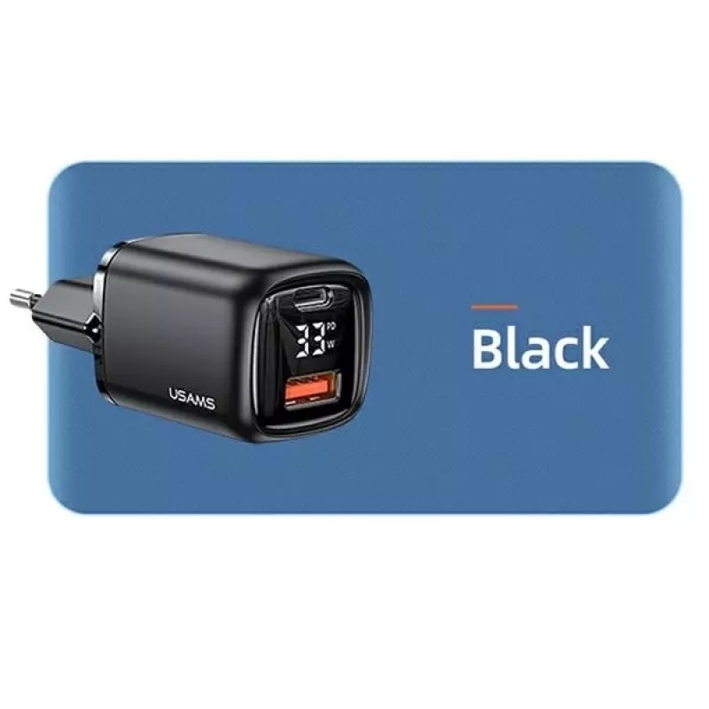 USAMS USB-C + USB-A 33W snellader PD3.0 QC3.0 zwart CC152TC01