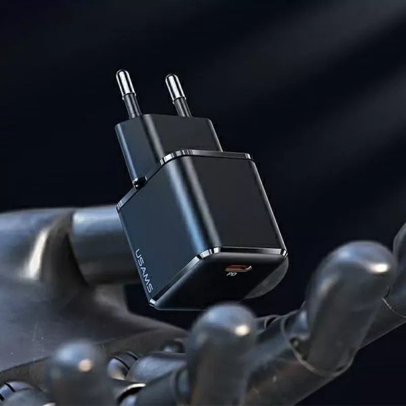 USAMS T45 30W PD3.0 USB-C snellader met U63 USB-C naar Lightning kabel, zwart, UXTZH01