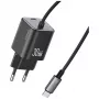 USAMS 30W GaN snellader met USB-C kabel (zwart, EU-stekker)