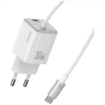 USAMS JC Series CC264 30W GaN mini-snellader, USB-C met ingebouwde USB-C-kabel, Wit