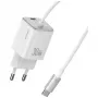 USAMS JC Series CC264 30W GaN mini-snellader, USB-C met ingebouwde USB-C-kabel, Wit
