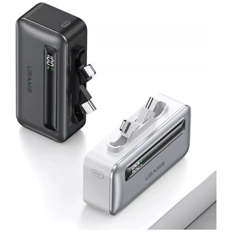 Powerbank USAMS XB-Series CD233 5000mAh PD 20W met USB-C / Lightning-kabel zilver