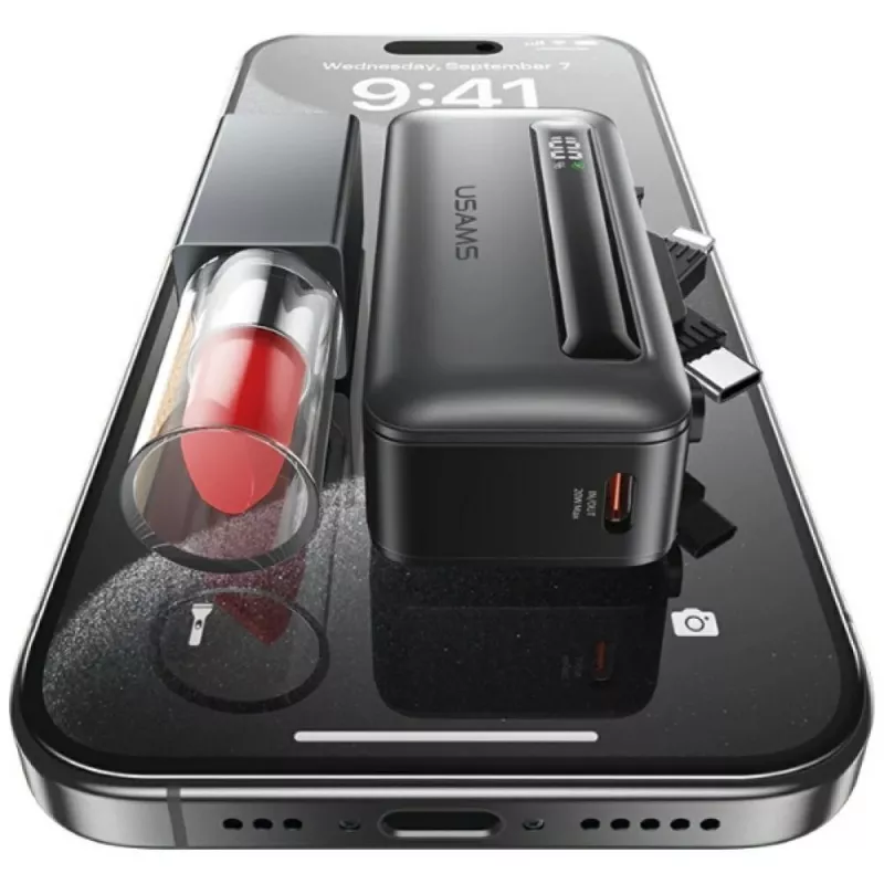 Powerbank USAMS XB-Series CD233 5000mAh PD 20W met USB-C / Lightning-kabel zilver