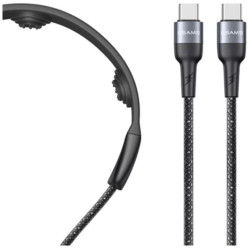 USAMS SJ759 U89 100W Fast Charging USB-C-kabel met massager, 1.2m, zwart