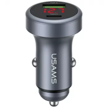 USAMS CC327 aluminium 45W USB-A USB-C autolader - tarnish