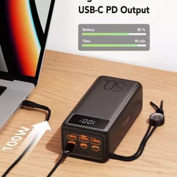 VEGER powerbank Tank Boost PD QC3.0 5A 130W 56000 mAh zwart W5001C