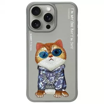 Nimmy back cover voor Apple iPhone 15 Pro 6,1 inch grijs Glasses Cool Cat